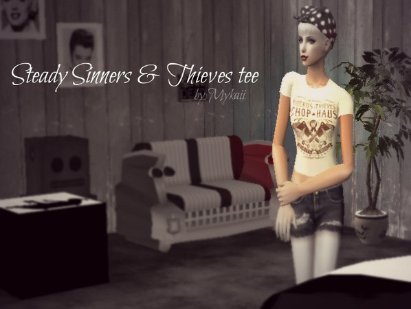 Sims 2 — [Rockabilly Set] Sinners & Thieves tee by Mykaii — Rockabilly \"Sinners & Thieves\" tee,