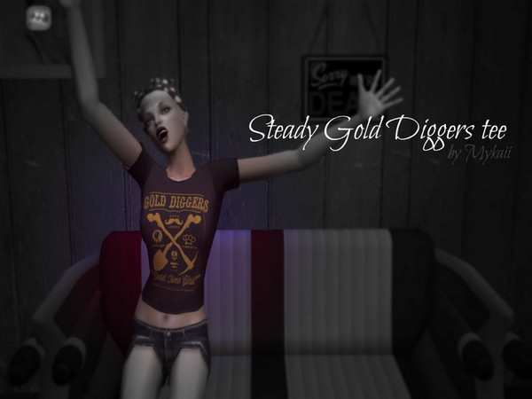 Sims 2 — [Rockabilly Set] Steady  by Mykaii — Rockabilly \"Gold Diggers\" tee, Steady factory original item.