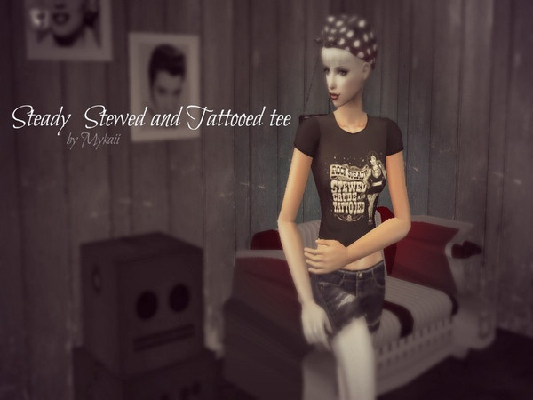 Sims 2 — [Rockabilly Set] Stewed & Tatooed tee by Mykaii — Rockabilly \"Stewed & tattooed\" tee, Steady
