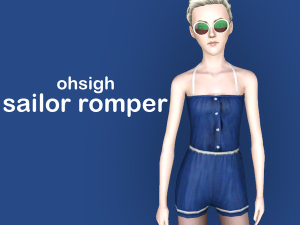 Sims 3 — Sailor Romper by ohsigh2 — Young adult/adult female romper featuring white stripes on the legs and middle. 