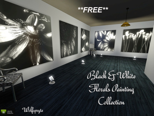 Sims 3 — Black and White Florals Painting Collection by wolfspryte — Just some paintings I made from some really lovely