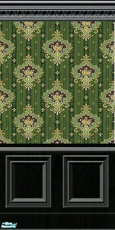 Sims 2 — Black Wooden Panels - Green Paisley by simonandy — A black wooden wall panel with a green paisley wallpaper