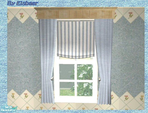 Sims 2 — Prague Curtains - Lightblue Stripes by Eisbaerbonzo — Meant to match my Reflexsims Hall in light blue