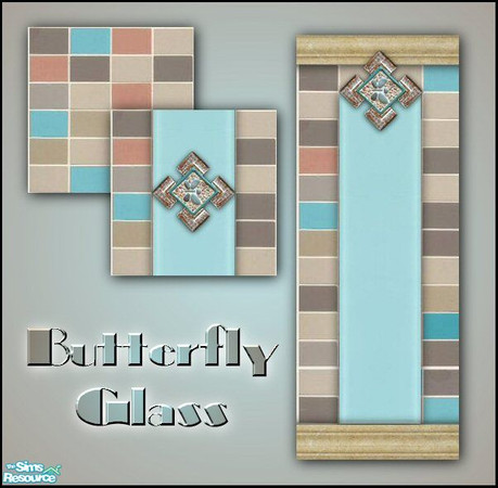 Sims 2 — Butterfly Glass Wall and Floor Set by rythmgitr — Butterfly glass tiles for your bathrooms. I hope you enjoy it.