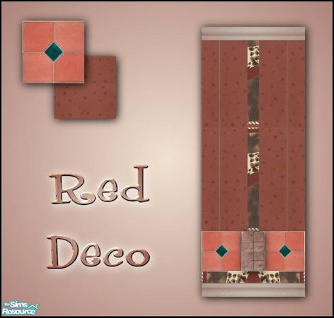 Sims 2 — Red Deco Spots Wall and Floor Set by rythmgitr — Red decorative wall with two floors: a carpet, and a tile. For