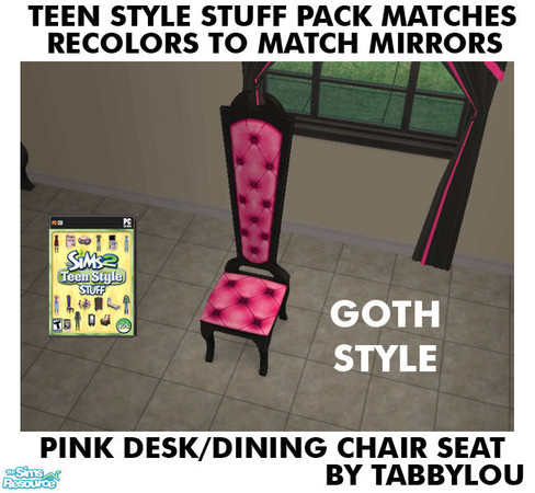 Sims 2 — TL - TSSP Goth MatchMirror Pink DeskChair by TabbyLou — Pink Desk/Dining Chair Seat for Recolors of Teen Style