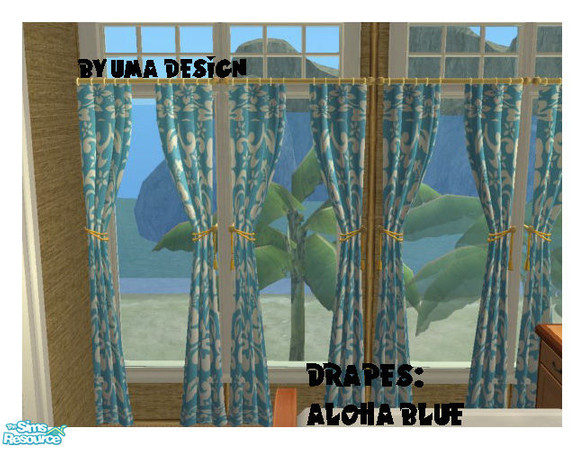 Sims 2 — Blue Aloha Drape by Uma Design — Your tropical hotel or summer house will need matching curtains!