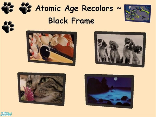 Sims 2 — Black Frame Atomic Age Recolors by MinnieMinPin — 4 Painting Recolors and a Black Frame.