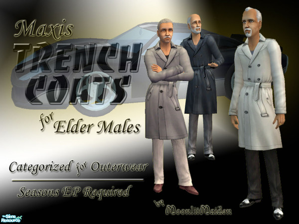 Sims 2 — SSN Trench Coats for Elder Males by moonlitmaiden — Tired of few decent clothes for elders? Expand your older
