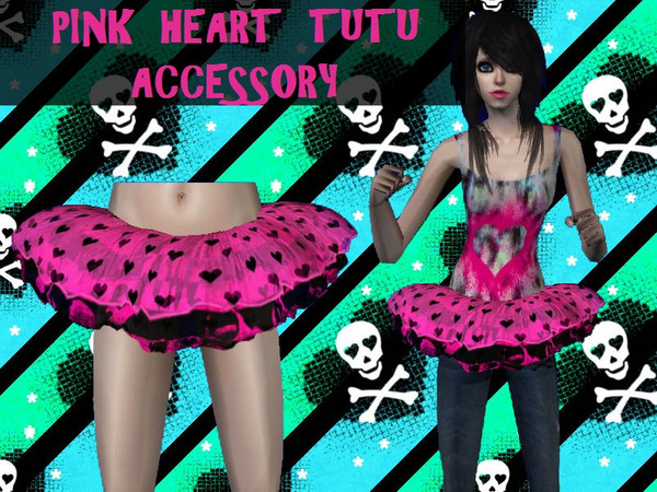 Sims 2 — Pink Heart Tutu by staceylynmay2 — Pink/black heart tutu accessory. Can be worn over tights, shorts or whatever