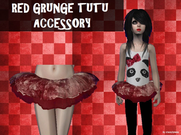 Sims 2 — Red Grunge Tutu by staceylynmay2 — Red/white grunge, 2 layer tutu with dark red underlay. Thanks heaps to