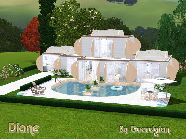 Sims 3 — Diane by Guardgian2 — 2 bedrooms, 1 bathroom, an opened kitchen, a dining room, a study and a living room are