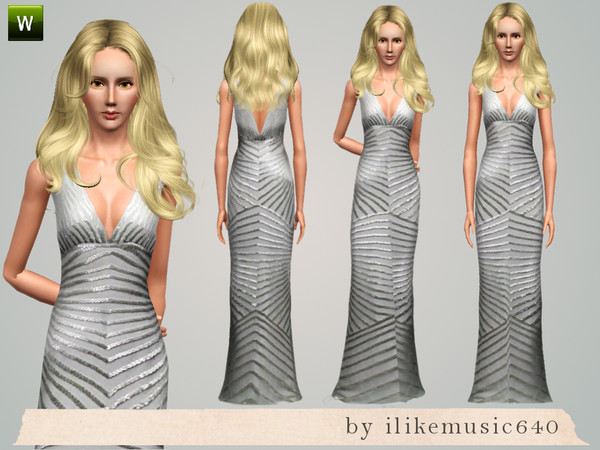 Sims 3 — Moving Forward 4 AF by ILikeMusic640 — Tight gown with sparkly stripe details and a deep v neck
