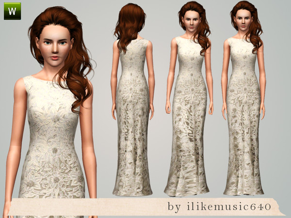 Sims 3 — Moving Forward 2 AF by ILikeMusic640 — Long lace gown. Recolorable