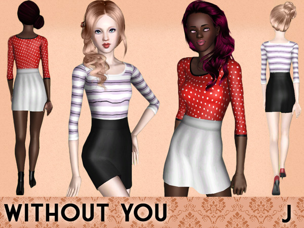 Sims 3 — Without You Dress by mysteryjack1 — A very cute outfit consisting of a 3/4 sleeved top and a high-waisted skirt