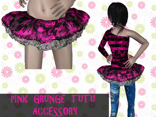 Sims 2 — Pink Grunge Tutu by staceylynmay2 — Pink/black grunge, 2 layer tutu with black/white lace-like underlay. Thanks