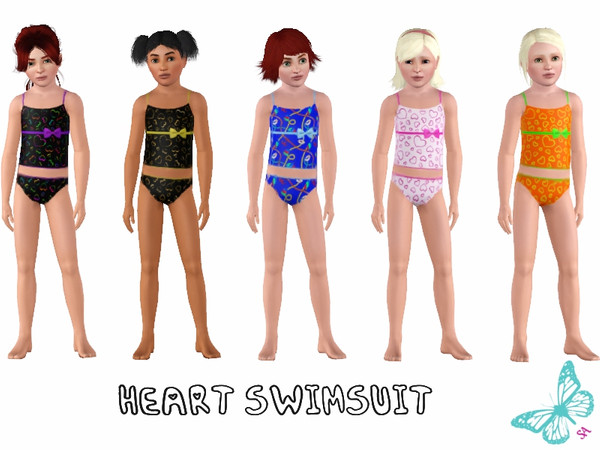 Sims 3 — Heart Swimsuit by sinful_aussie — Tankini with hearts for girls. Recolourable. 4 variations, the white/pink has