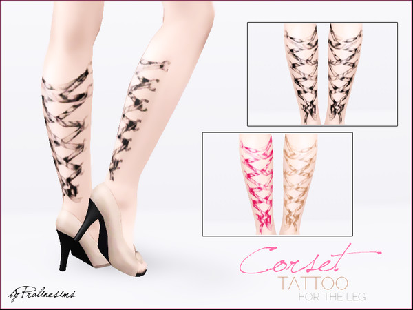 Sims 3 — Corset Tattoo for the Leg by Pralinesims — Corset Tattoo - now for the legs, too! You can find the corset tattoo
