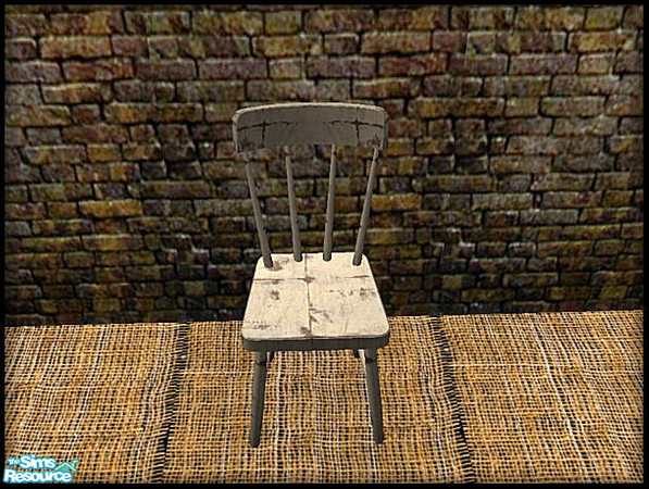 Sims 2 — Poor Folk Furniture - Dining Chair by galilea — Old, beat up dining room chair that has all its\' legs, and is