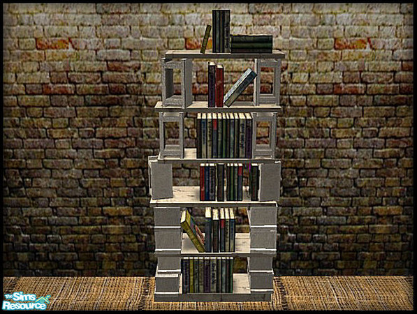 Sims 2 — Poor Folk Furniture - Bookcase by galilea — Old, beat up bookcase of cinder block and chipped wood but still