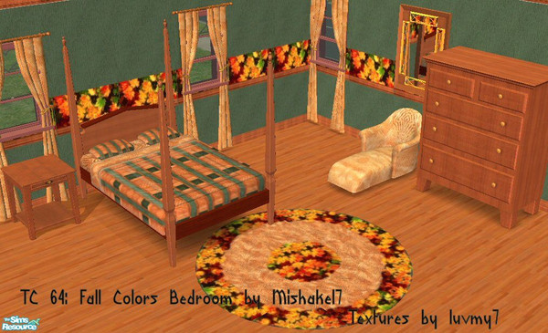 Sims 2 — TC 64 Fall Colors Bedroom by mishakel7 — My first Texture Challenge Creation! All Maxis Recolors. 
