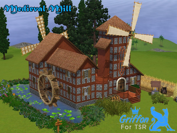 Sims 3 — Medieval Mill by Griffon — House in Medieval Style! It has: On First Floor: Kitchen + Dining Room and Bathroom;