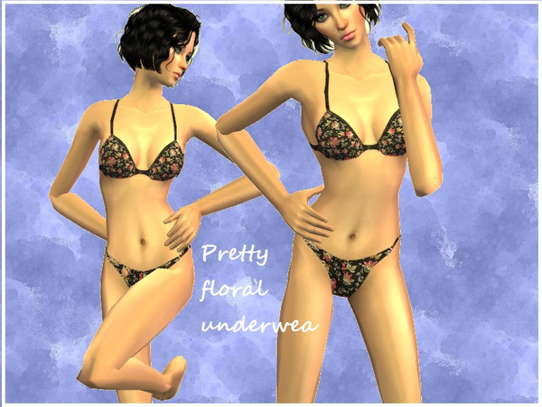 Sims 2 — Floral underwear by Kara_Croft — Cute underwear with floral design and black straps. Panties lower on the hips