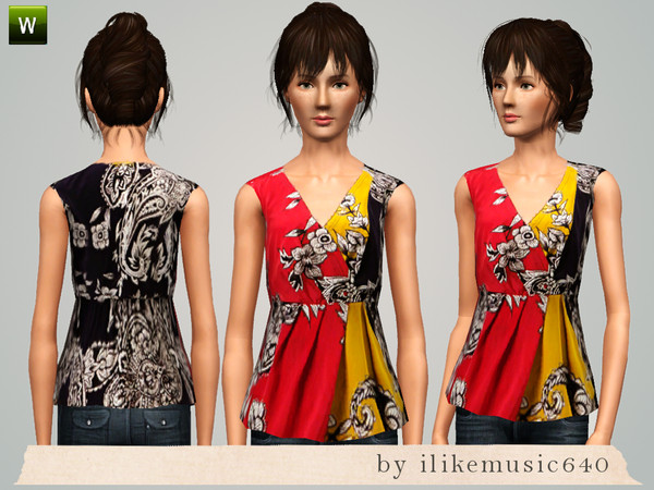 Sims 3 — Floral Flared Top AF by ILikeMusic640 — not recolorable, custom mesh by me
