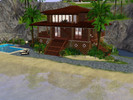 Sims 3 — The Beach Hut by ltoole — 1 BR beach cabin includes master suite with balcony, pool lounge area, shady outdoor