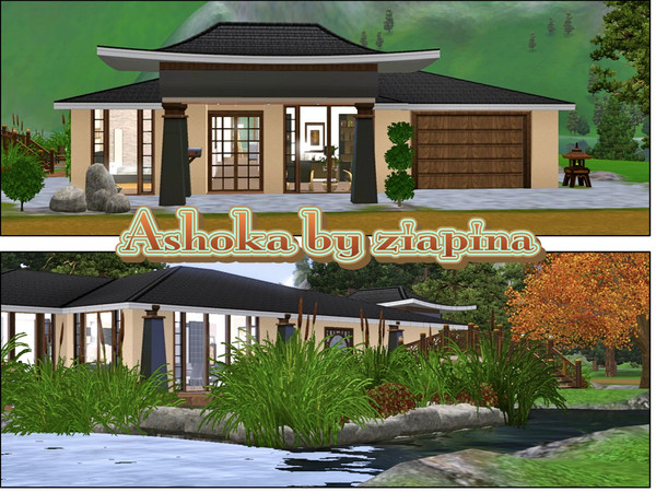 Sims 3 — Ashoka by ziapina — This modern asian style one-storey house has a wonderful zen-garden with a large koi pond