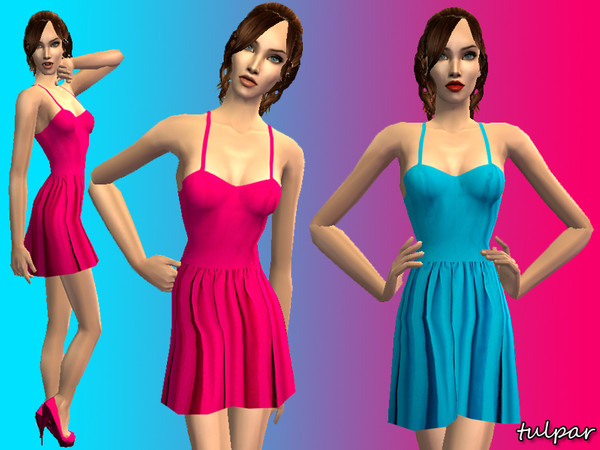 Sims 2 — Pleated Mini Dresses Set by Tulpar2 — Blue and pink dresses for your female adult sims. (everyday and formal) 