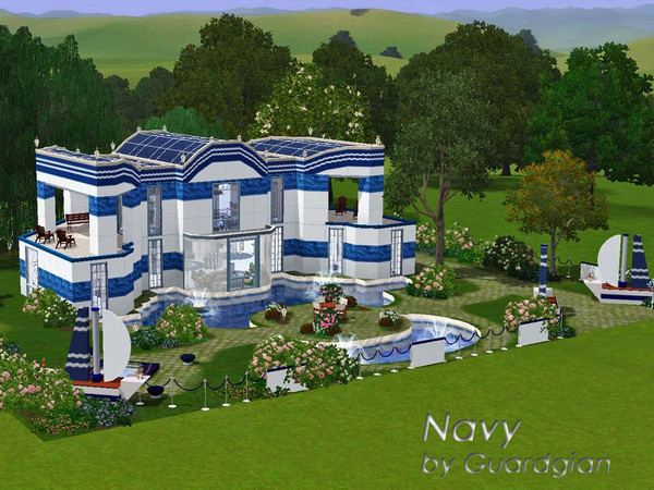 Sims 3 — Navy by Guardgian2 — A nautical theme for this atypical house featuring 2 bedrooms, 2 bathrooms, a kitchen, a