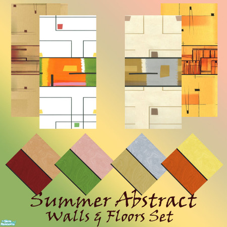 Sims 2 — Summer Abstract Walls & Floors Set by Sheera — This set includes 8 items : 4 walls and their 4 matching
