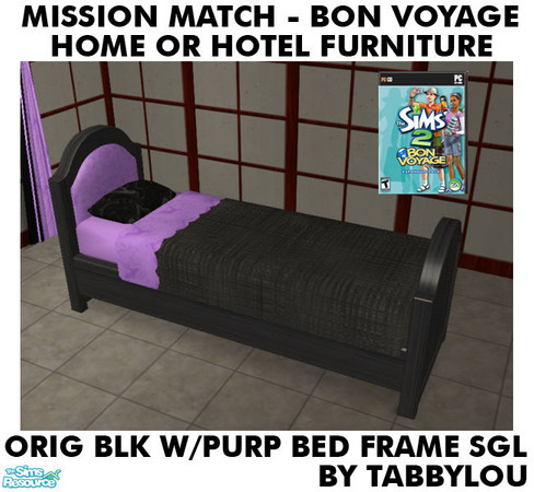 Sims 2 — TL - MM BV HOH OrigBlkPurple BedFrameSgl by TabbyLou — single Bed Frame in Recolor of Bon Voyage (BV) Furniture