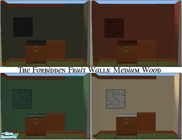 Sims 2 — Forbidden Fruit Walls: Medium Wood by becboobear — Made to match the Forbidden Fruit Counters by Maxis.