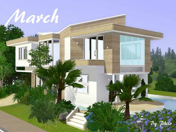Sims 3 — March by philo — Are you looking for a house with a unique shape? Take a look at this villa. It has 2 bedrooms,