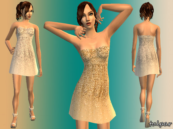 Sims 2 — Glittery Dresses Set by Tulpar2 — Gold and silver glittery dresses for your female adult sims. (everyday and