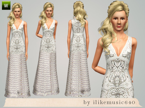 Sims 3 — Surely 7 AF by ILikeMusic640 — White lace formal gown with some sequin details. not recolorable