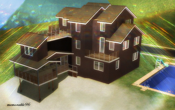 Sims 2 — Cozy beach house by memorable96 by memorable962 — A big 4 story family house with a pool and terrace, watching