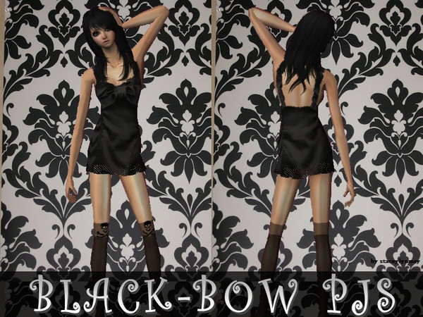 Sims 2 — Black-Bow Pjs by staceylynmay2 — Black large bow pjs with black and skull over the knee length stockings. Thanks
