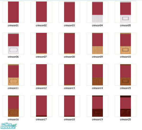 Sims 2 — Crimson Set by gil_shalos — A set of 20 walls in crimson with a variety of kick molding etc