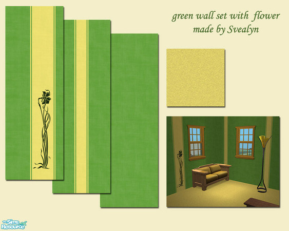Sims 2 — green wall set with flower by Svealyn — elegant green wall set with art nouveau flower 