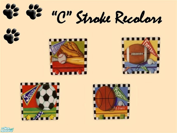 Sims 2 — Sports Set - C Stroke Recolors by MinnieMinPin — A set of 4 sports themed prints ~ Basketball, Baseball, Soccer,