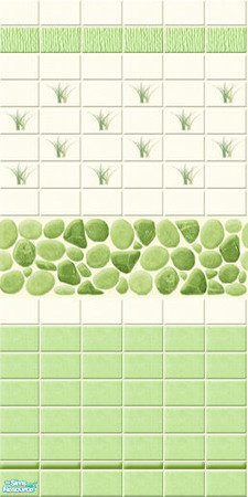 Sims 2 — SPA - wall05 by perelinka — Tiled wall with green pebbles and small tiles with lemon grass.