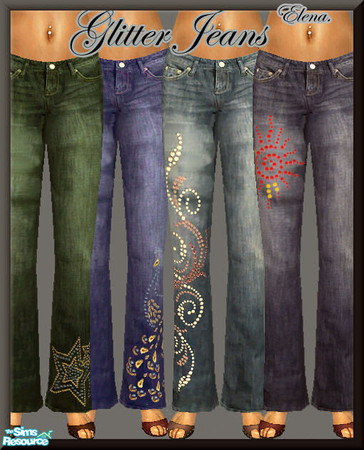 Sims 2 — Glitter Jeans! by TSR Archive — Four new glitter jeans for your adult ladies. Enjoy!