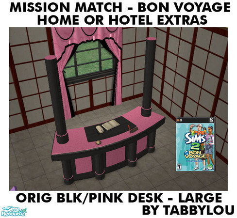 Sims 2 — TL - MM BV HOH Extras OrigBlackPink DeskLarge by TabbyLou — Large Consierge Desk in Recolor of Bon Voyage Extras