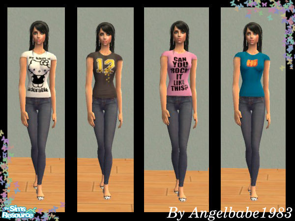 Sims 2 — Rachel Set by Angelbabe1983 — Here is a set for your Female Adult Sims. It\'s jeans and a graphic t-shirt. Comes