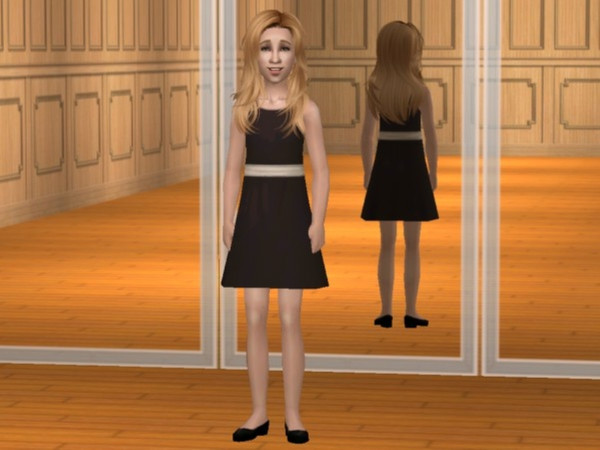 Sims 2 — Girls\' Dresses With White Belt - Black Dress With White Belt by Calia_M2 — Black Dress With White Belt