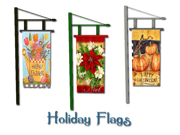 Sims 3 — Home Flags  Holidays by Lulu265 — 3 Versions, stands are recolourable