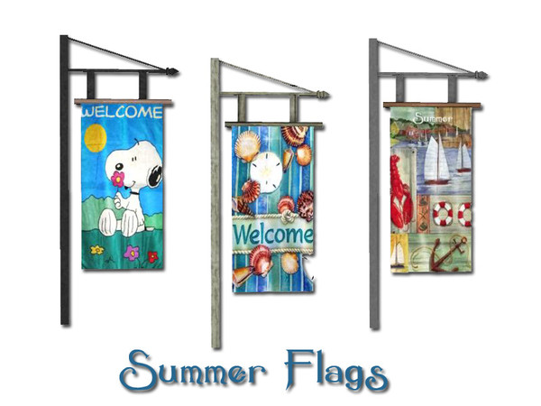 Sims 3 — Home Flags  Summer by Lulu265 — 3 Versions, stands are recolourable